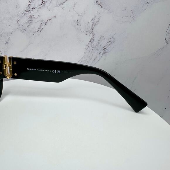 MIU MIU Sunglasses New Black Acetate Gold Metal Logo Square Cat Eye Authentic - Picture 7 of 16